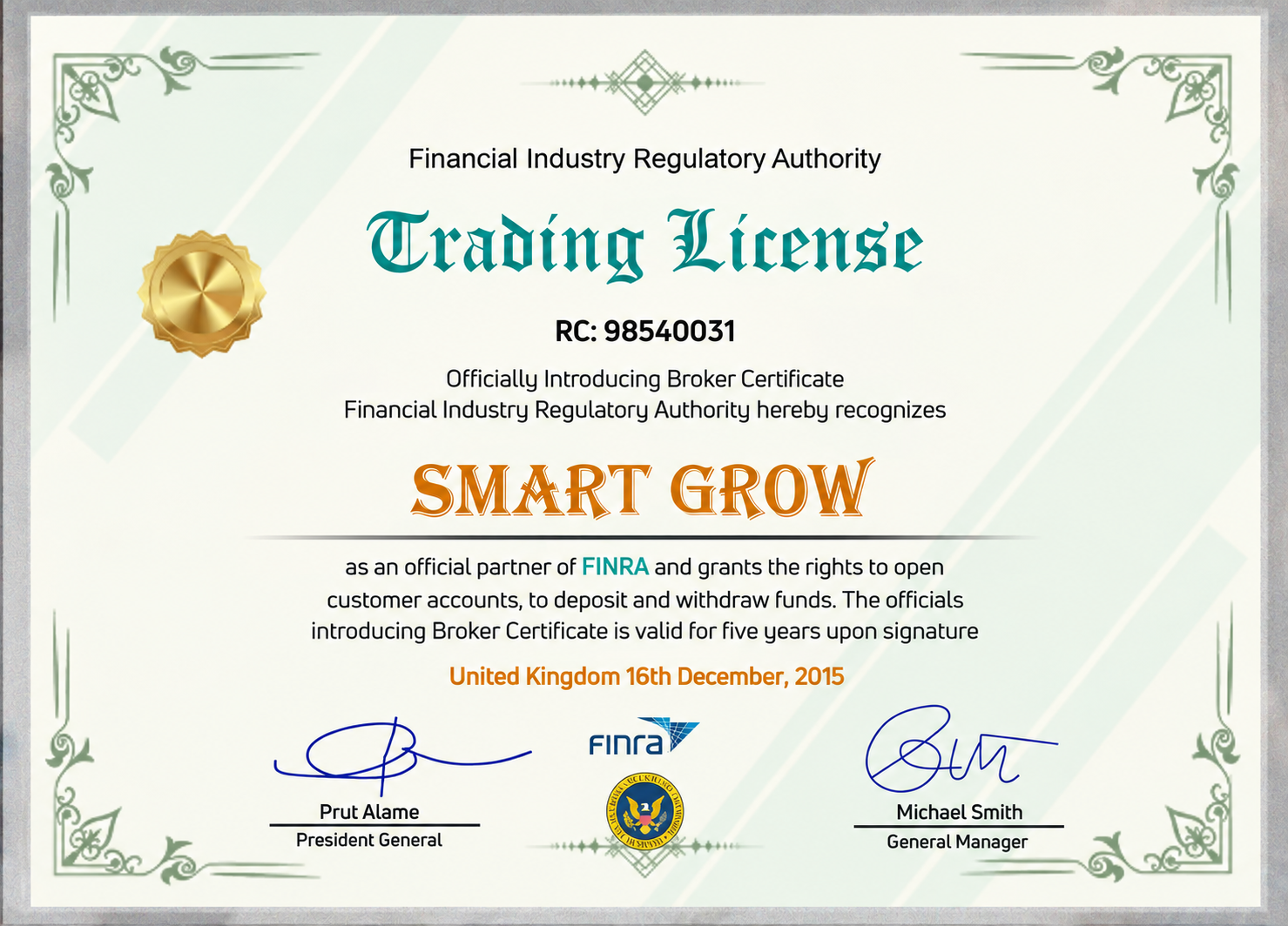 Smart Grow Security Certificate